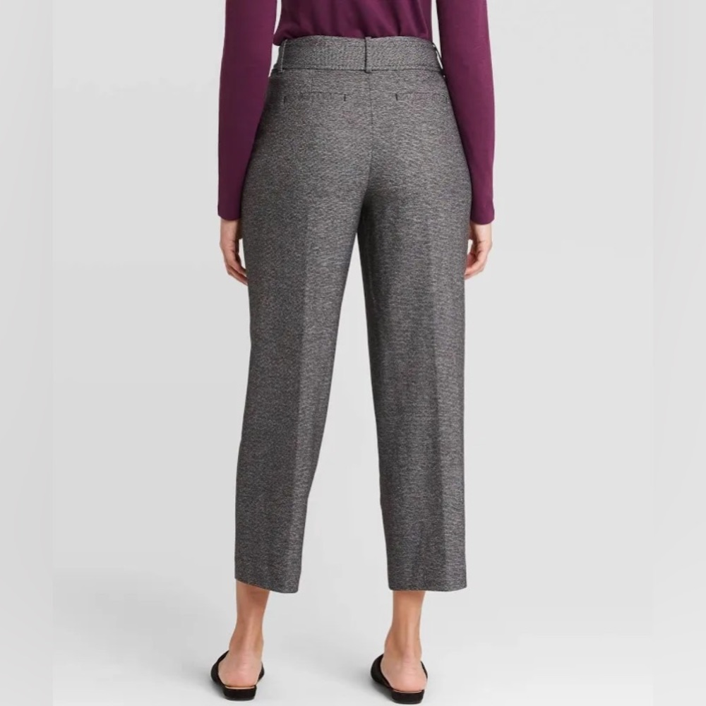 A New Day Gray High Rise Belted Ankle Pants Tie Waist Straight Leg Stretch 4 NWT - Picture 4 of 13